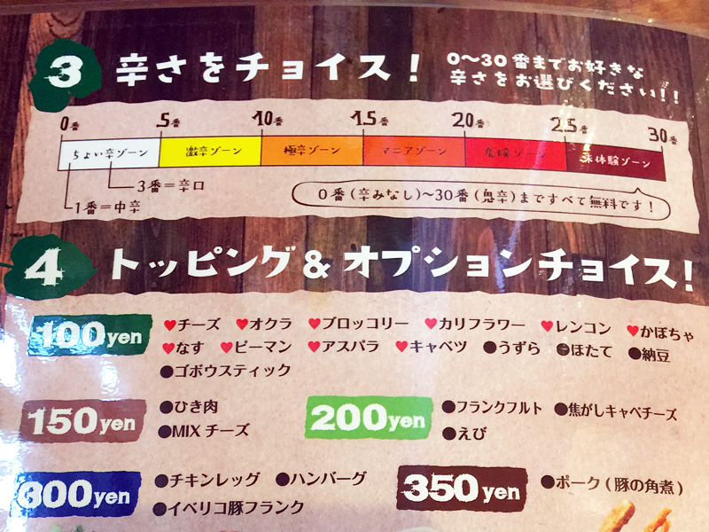辛さのゲージがもうよく分からないけど、とりあえず激辛ゾーンの5番をチョイス