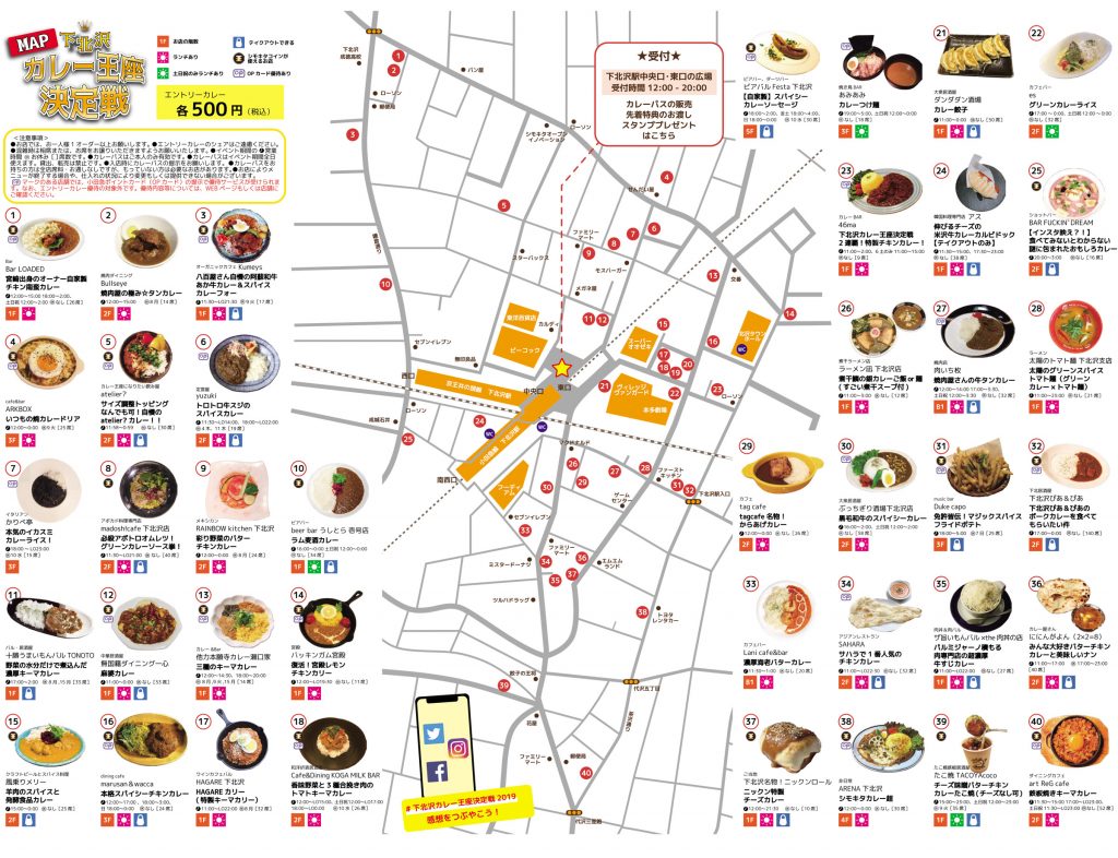 『下北沢カレー王座決定戦2019』参加店舗MAP ※クリックで拡大