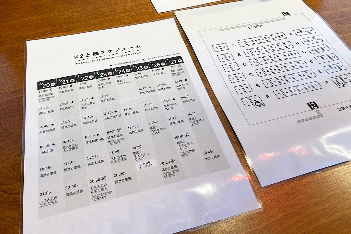 1月20日時点での上映スケジュール及び座席表
