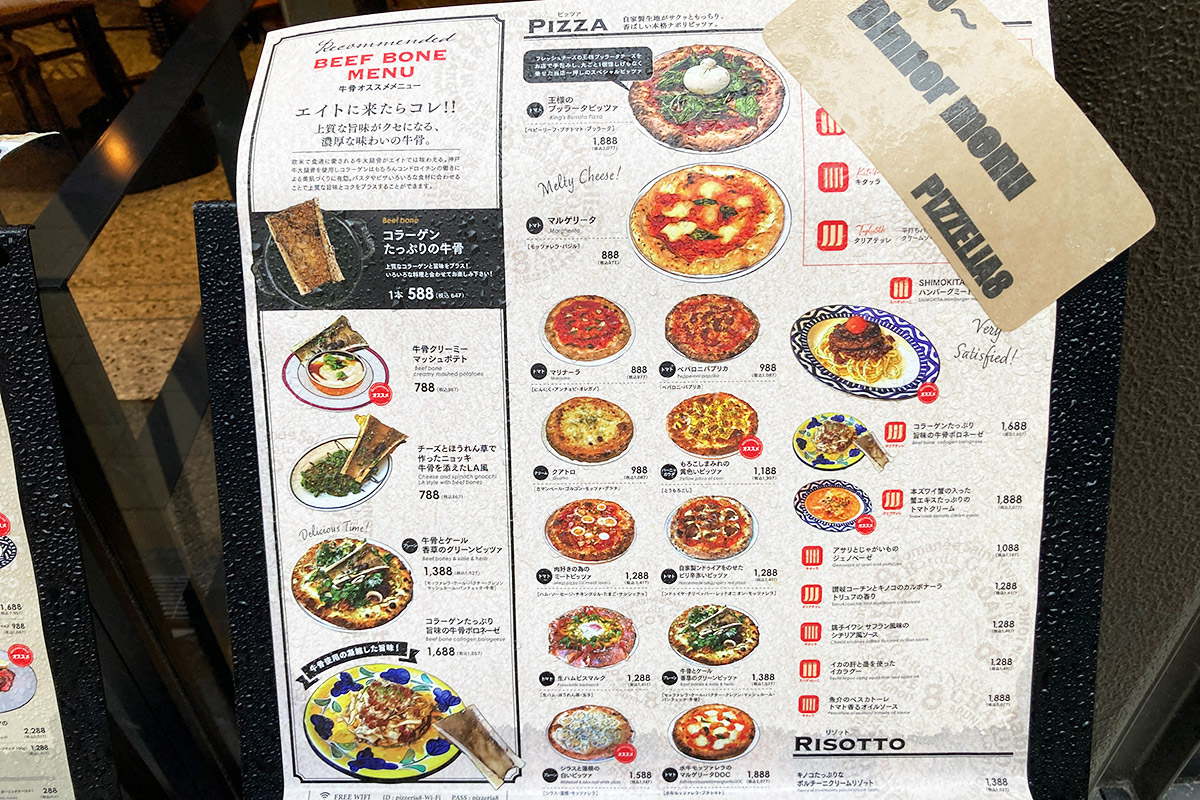 『PIZZERIA 8』のディナーメニュー