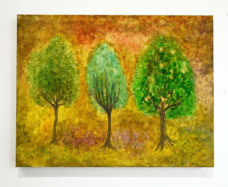 久保晶, 《三本の木》, 2022年, キャンバスに水彩, 31.8x41cm