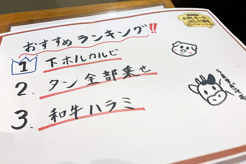 マップで紹介されているのは「驚異の和牛ハラミ」ですが、「下ホルカルビ」「タン全部乗せ」も選べます