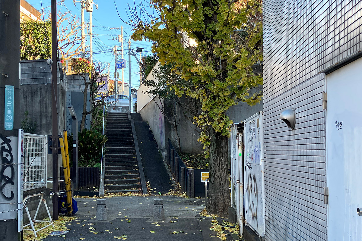 サウナ&カプセルミナミ下北沢店路地奥の階段