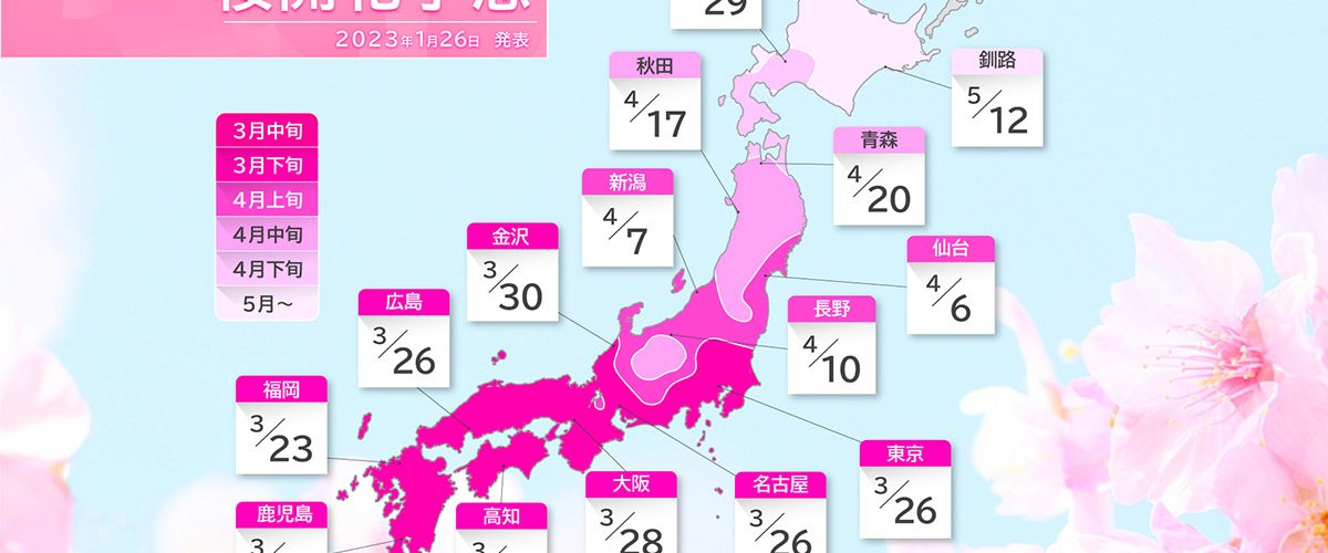 日本気象協会による2023年桜開花予想（第1回）