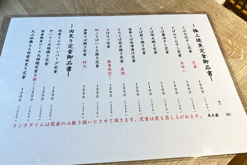 下北SABA食堂 佐助の定食メニュー、夜も食べられるのが嬉しい!
