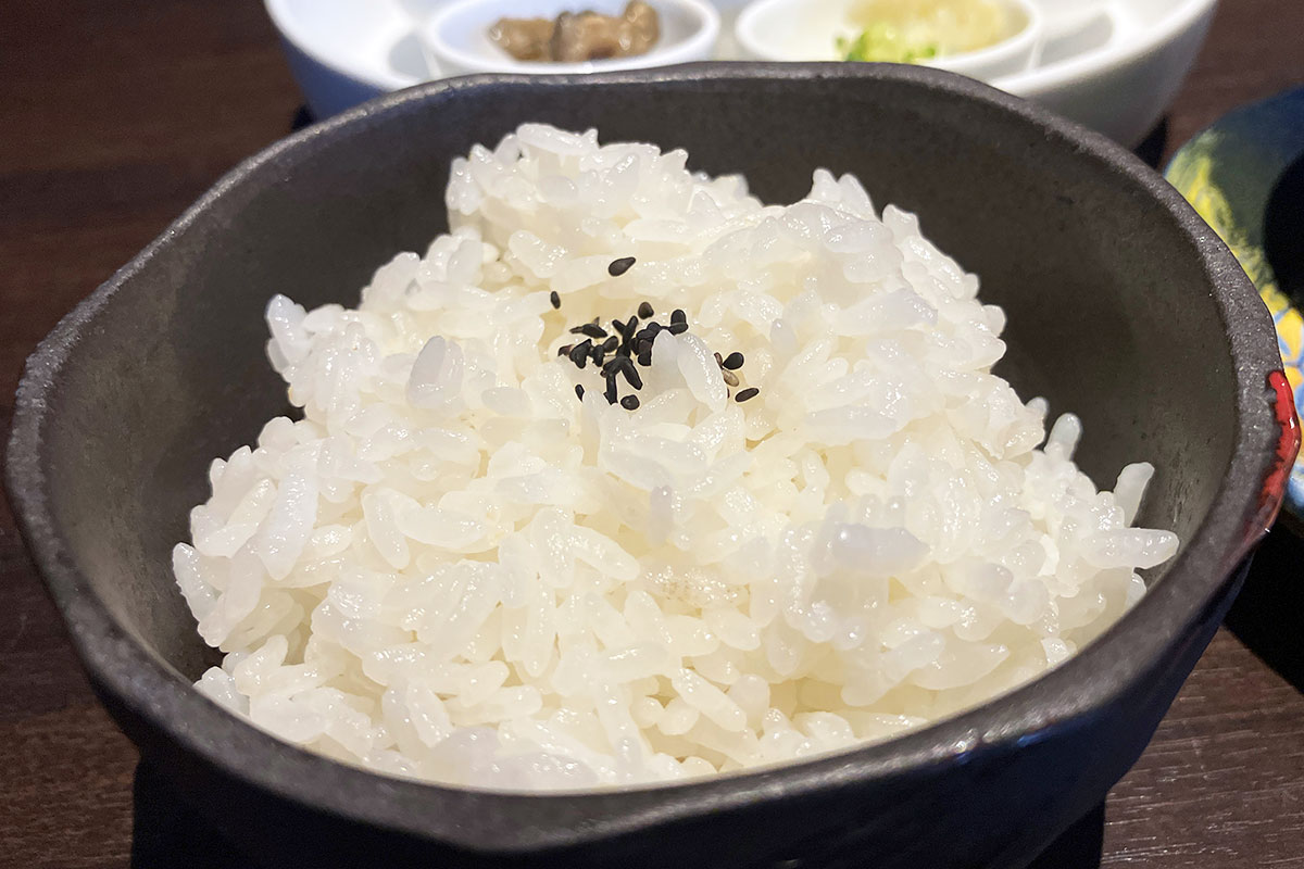 ライスは少なめですがおかわりできます。器もとってもスタイリッシュ