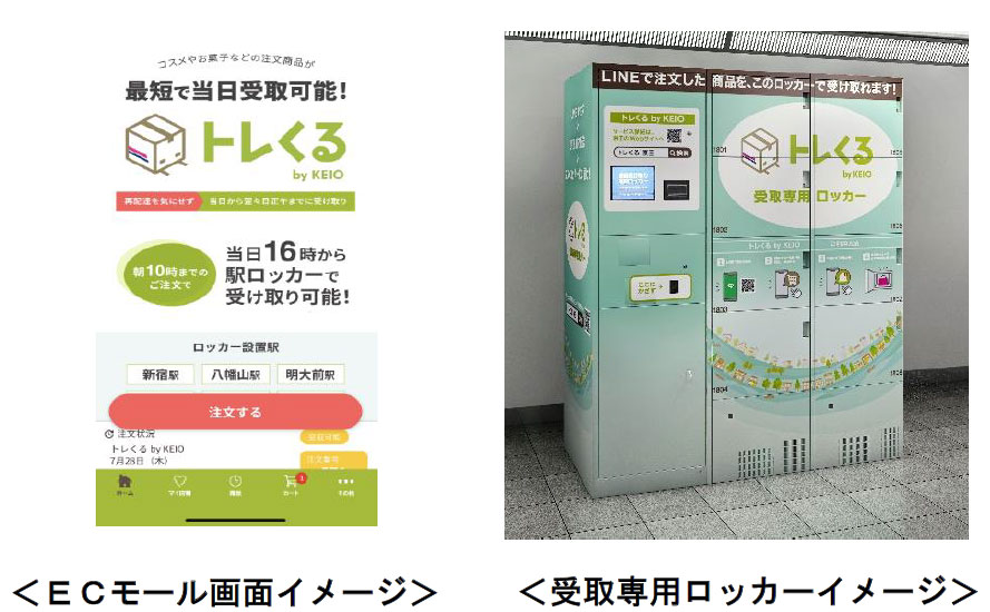 「トレくる by KEIO」 ECモール画面イメージ・受け取り専用ロッカーイメージ