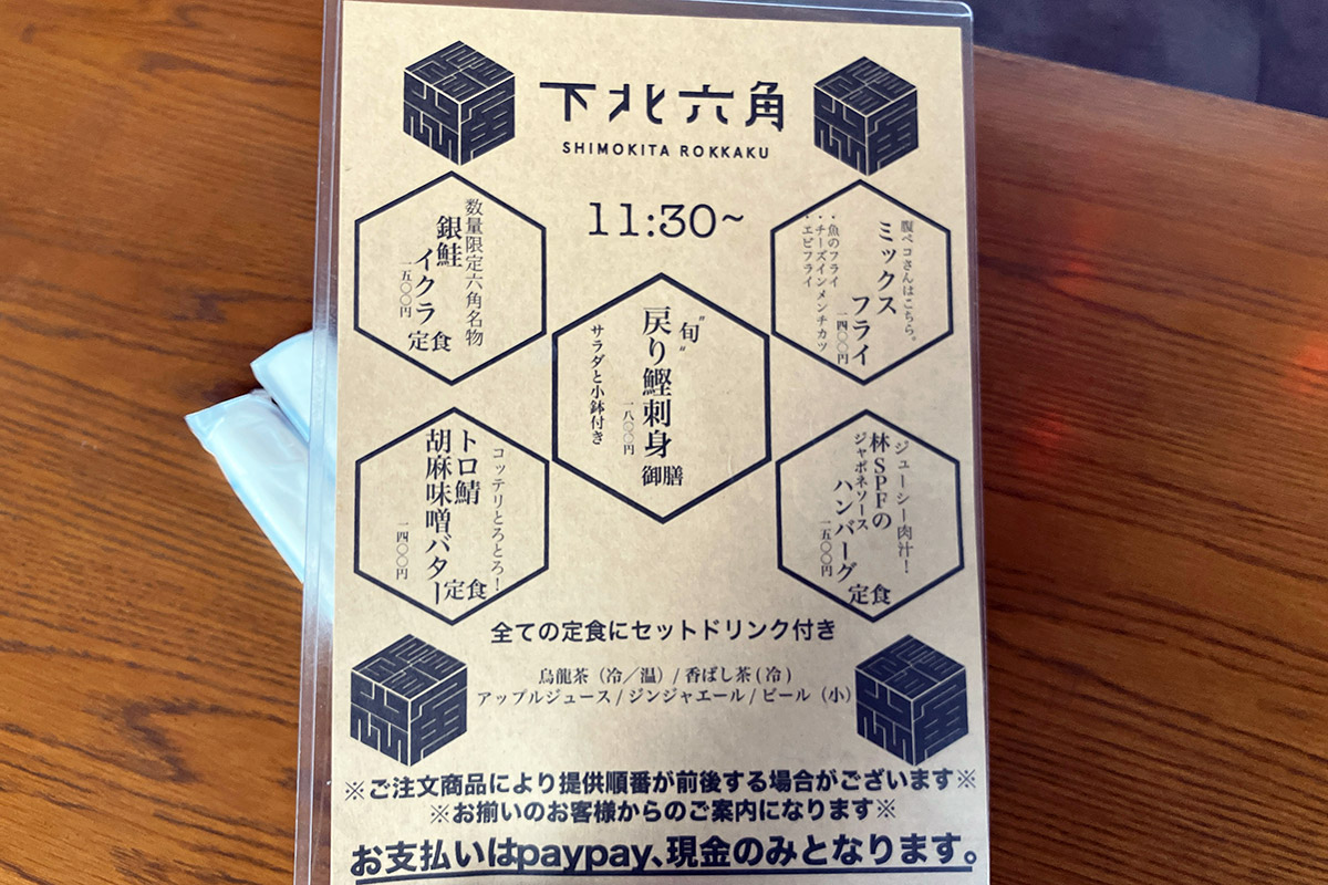 この日『下北六角』ランチメニュー
