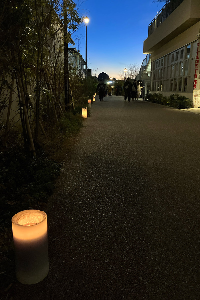 緑道に並ぶキャンドル