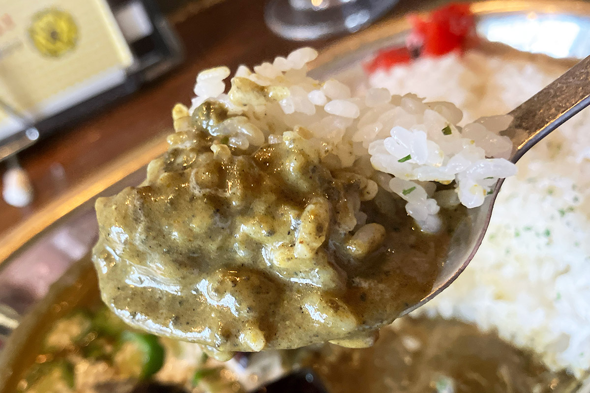 カレーらしくない色合い、それにしてもゴマの香りがすごい!