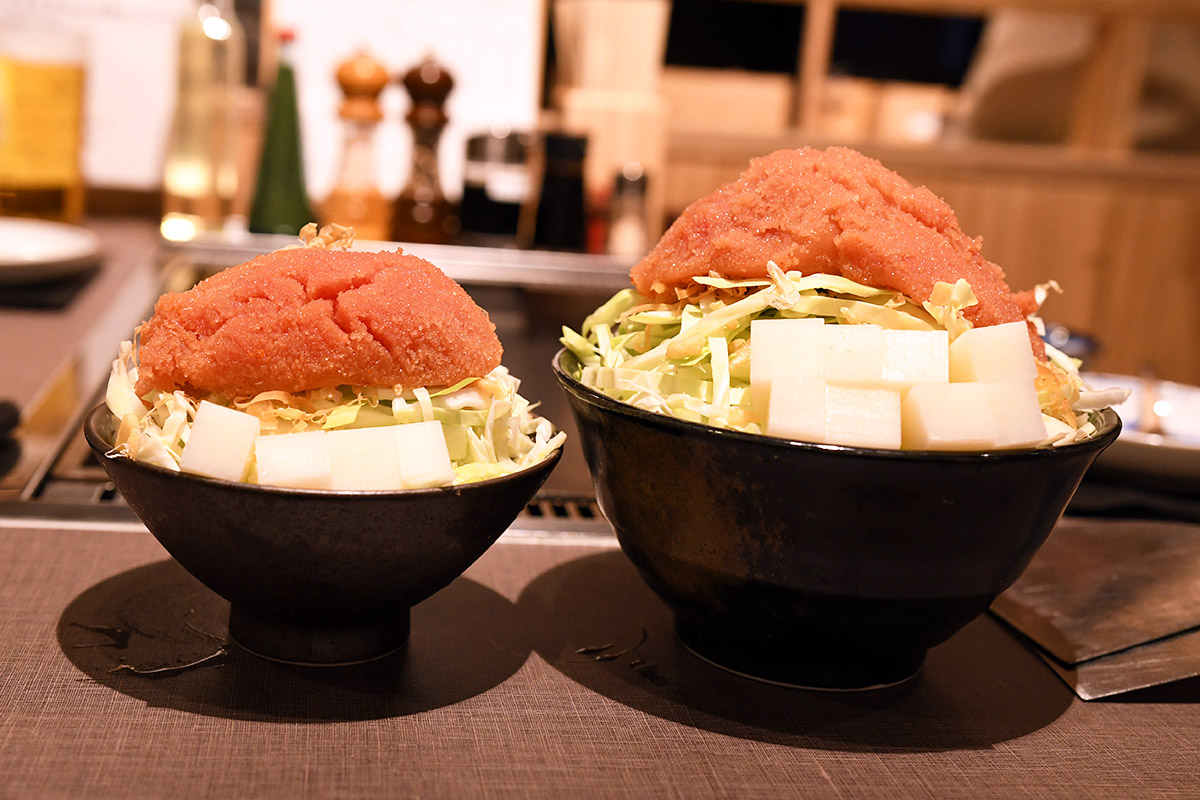 看板メニューの「明太子もち もんじゃ」