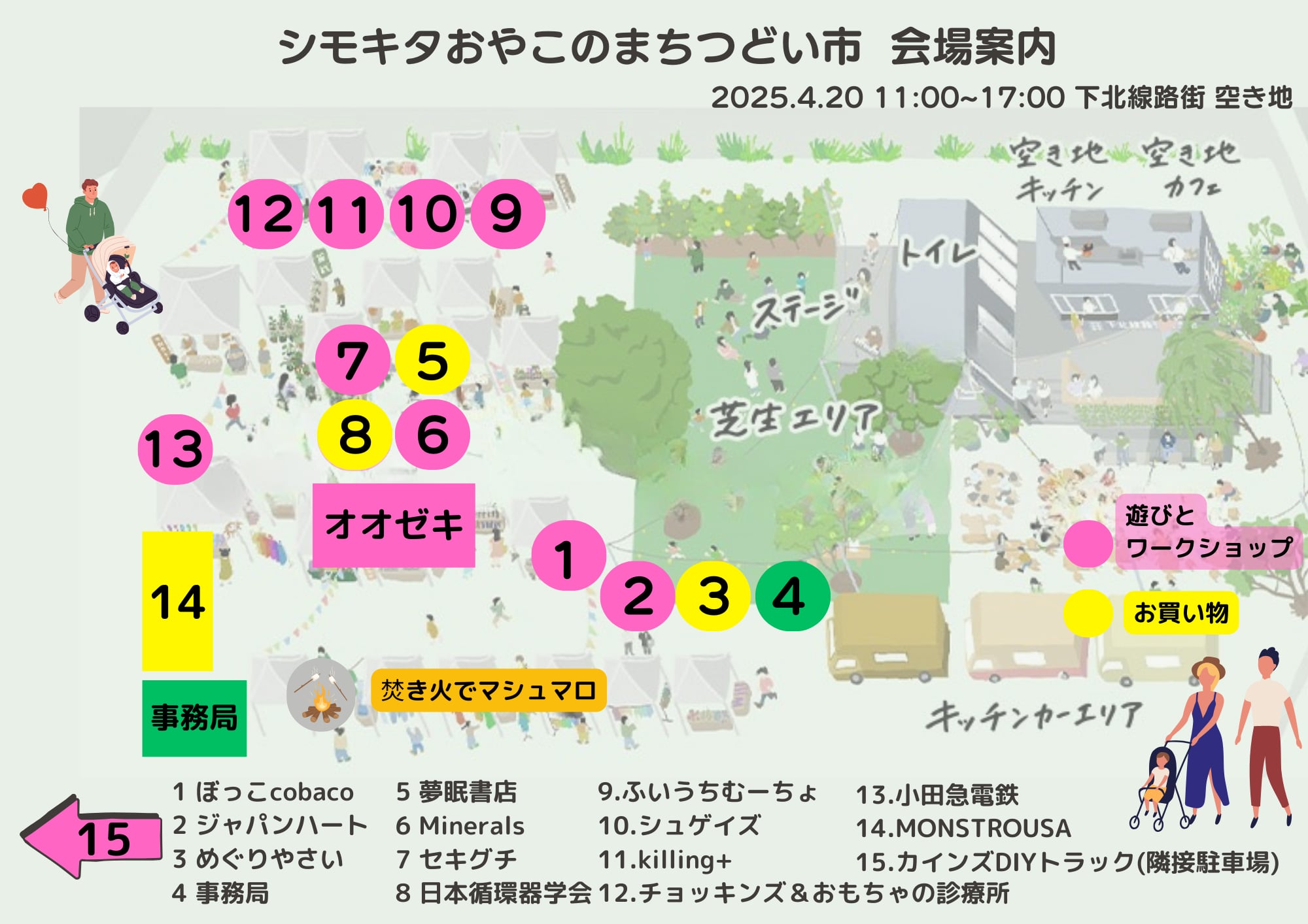 2025年4月20日開催「シモキタ おやこのまちつどい市」会場マップ