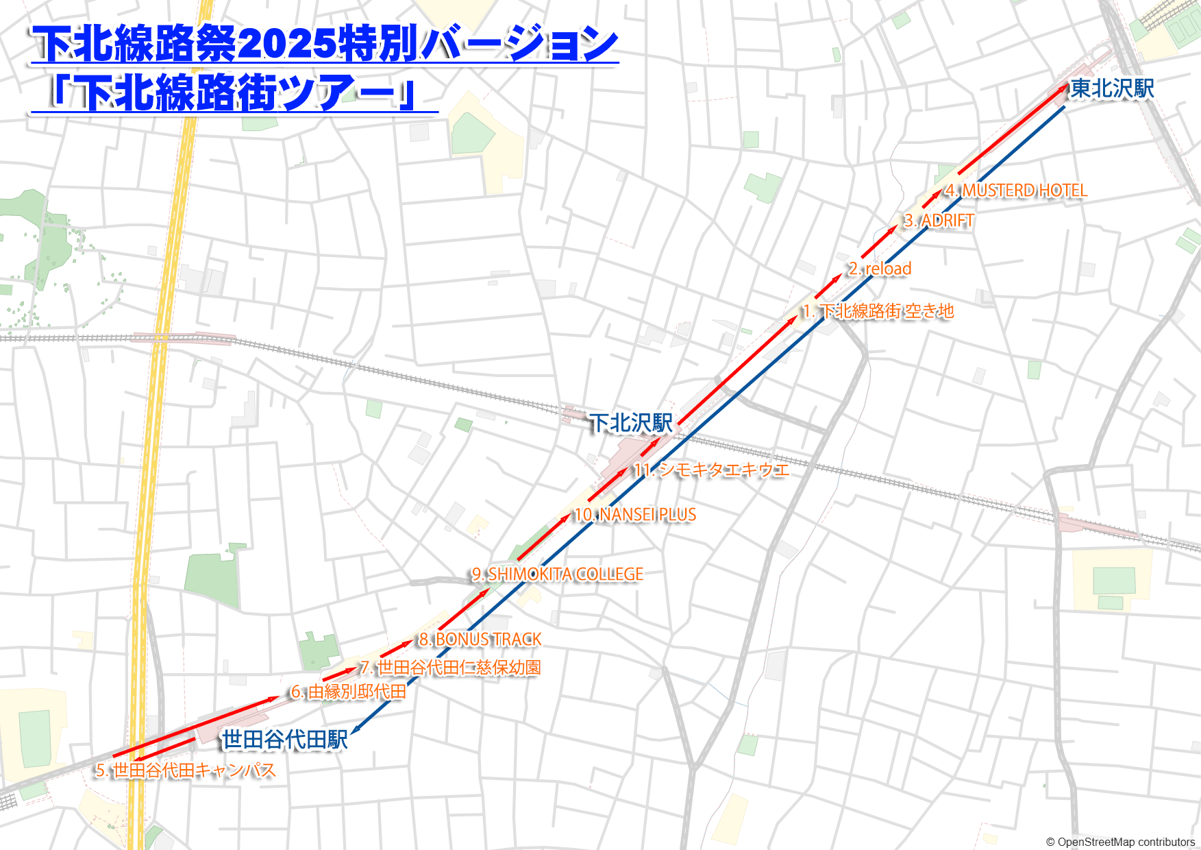 下北線路祭2025特別バージョン「下北線路街ツアー」ルート