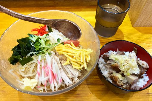 「鶏節冷やし中華」と「塩レモンネギチャーシュー丼」