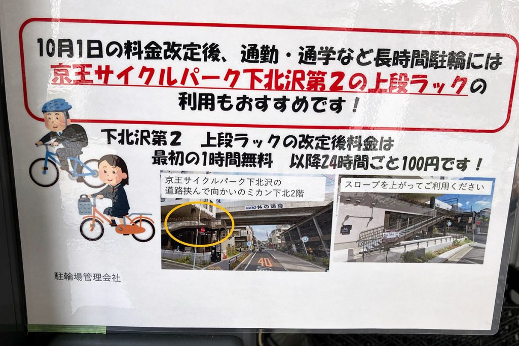 ミカン下北の駐輪場『京王サイクルパーク』が、10/1からメッチャ料金体系を変えてくる件