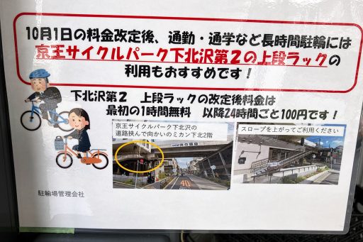 ミカン下北の駐輪場『京王サイクルパーク』が、10/1からメッチャ料金体系を変えてくる件