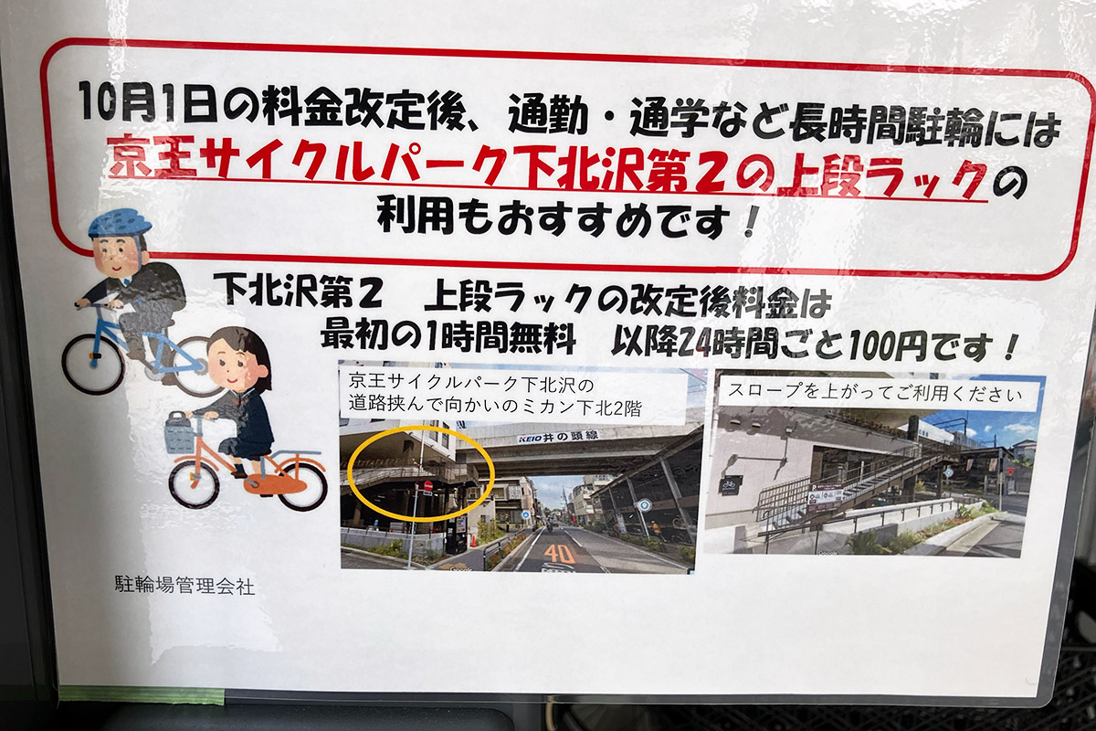 ミカン下北の駐輪場『京王サイクルパーク』が、10/1からメッチャ料金体系を変えてくる件