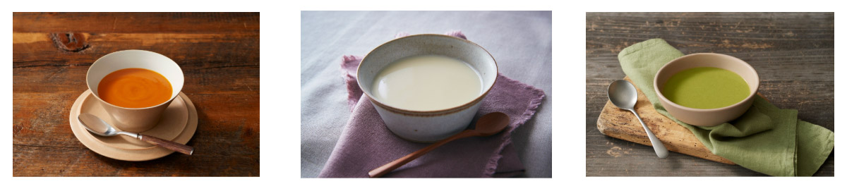 色や素材が違う、3種のスープ