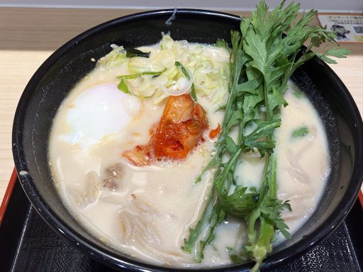 豆乳の優しさが全てを包み込む、なんだかよくわからないけど美味しい、箱根そば「ソイキムタンそば」