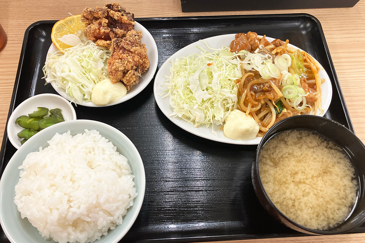 「スタミナ定食」500円と「唐揚げ」250円