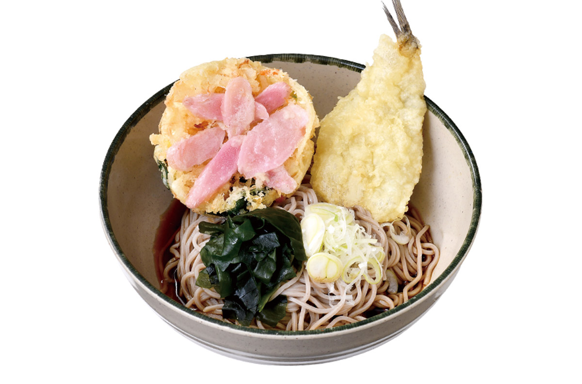 「新生姜のミニかき揚げ天とハゼ天（そば・うどん）」680円（税込）
